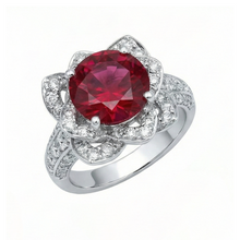 Flower Style 2.51 Ct Red Ruby & White Round Natural Earth Mined Diamonds Ring Gemstone
