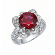 Flower Style 2.51 Ct Red Ruby & White Round Natural Earth Mined Diamonds Ring Gemstone