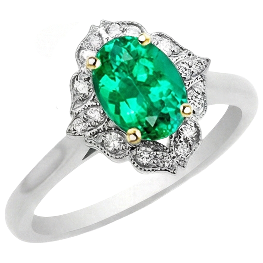 Emerald Gemstone Ring 2-ct Two-Tone 14K Gold – front view