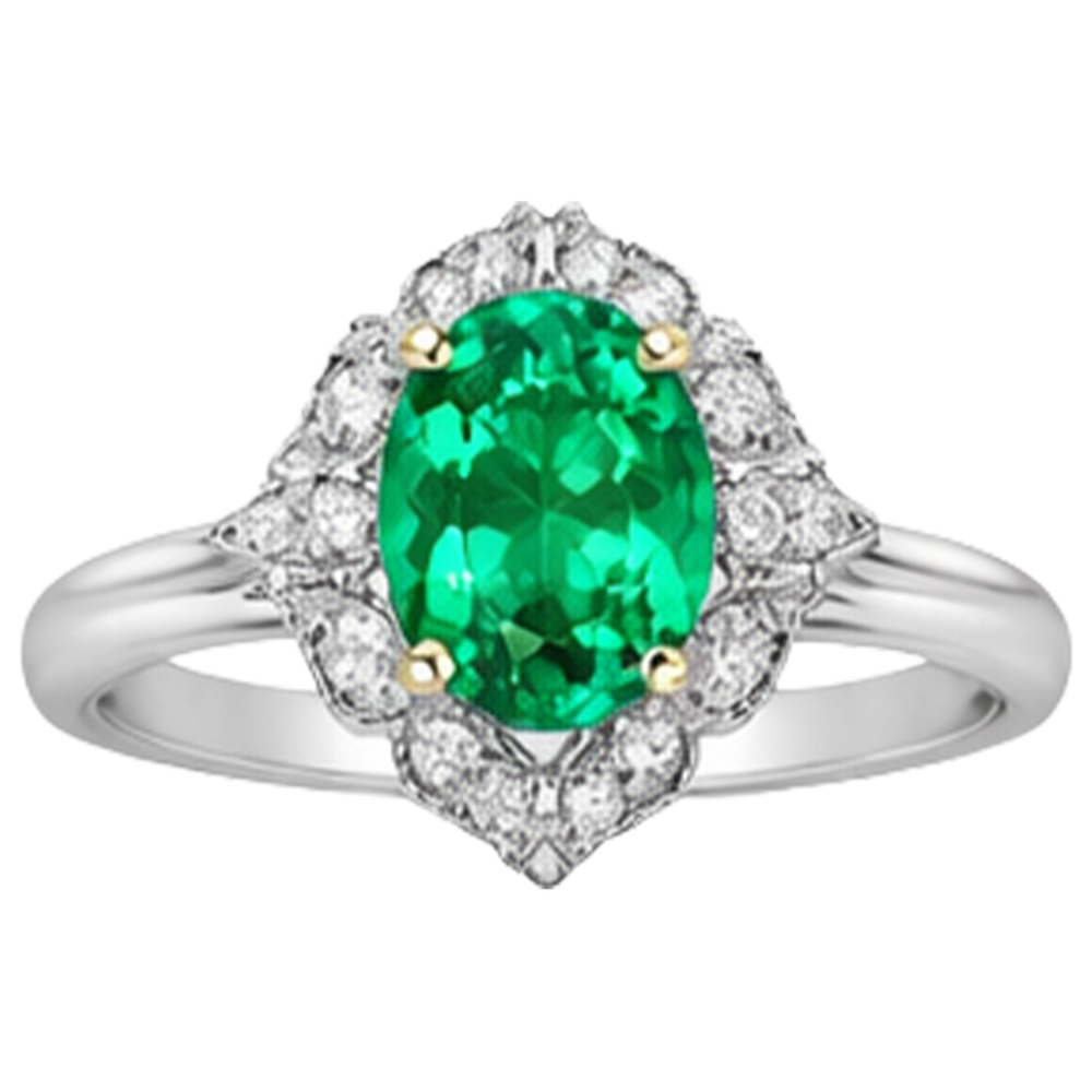 Oval Emerald ring in Two-Tone 14K Gold – side view