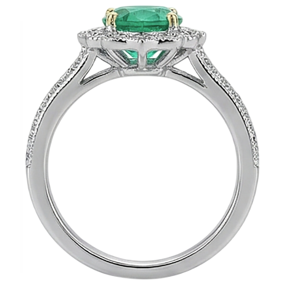 Round Brilliant Fine Emerald ring in 14 Karat Two Tone Gold – angle view