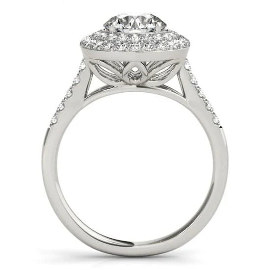 Flower Style Halo Round Real Diamond 2 Carat Engagement Fancy Ring WG 14K