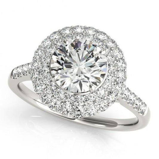 Flower Style Halo Round Real Diamond 2 Carat Engagement Fancy Ring WG 14K