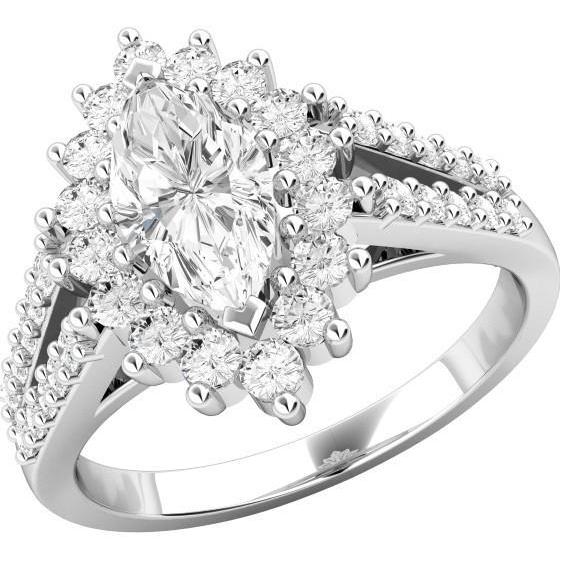 Flower Style Marquise & Round Cut Real Diamond Halo Ring 4.60 Ct White Gold