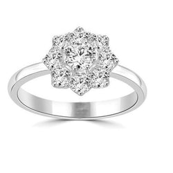 Flower Style Real Natural Earth Mined Diamond Engagement Ring 3.25 Carats Halo 14K White Gold