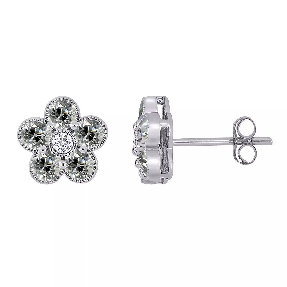 Flower Style Real Natural Earth Mined Diamond Stud Earrings Push Backs Old Miner 5 Carats Gold