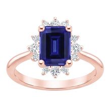 Flower Style Ring Ceylon Sapphire & Natural Earth Mined Diamond 4 Carats Emerald Cut