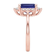 Flower Style Ring Ceylon Sapphire & Natural Earth Mined Diamond 4 Carats Emerald Cut