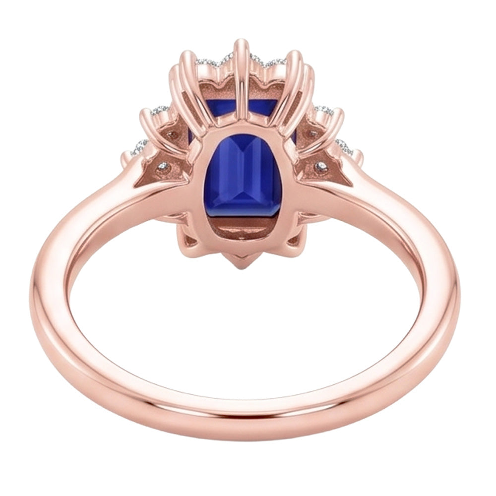 Flower Style Ring Ceylon Sapphire & Natural Earth Mined Diamond 4 Carats Emerald Cut