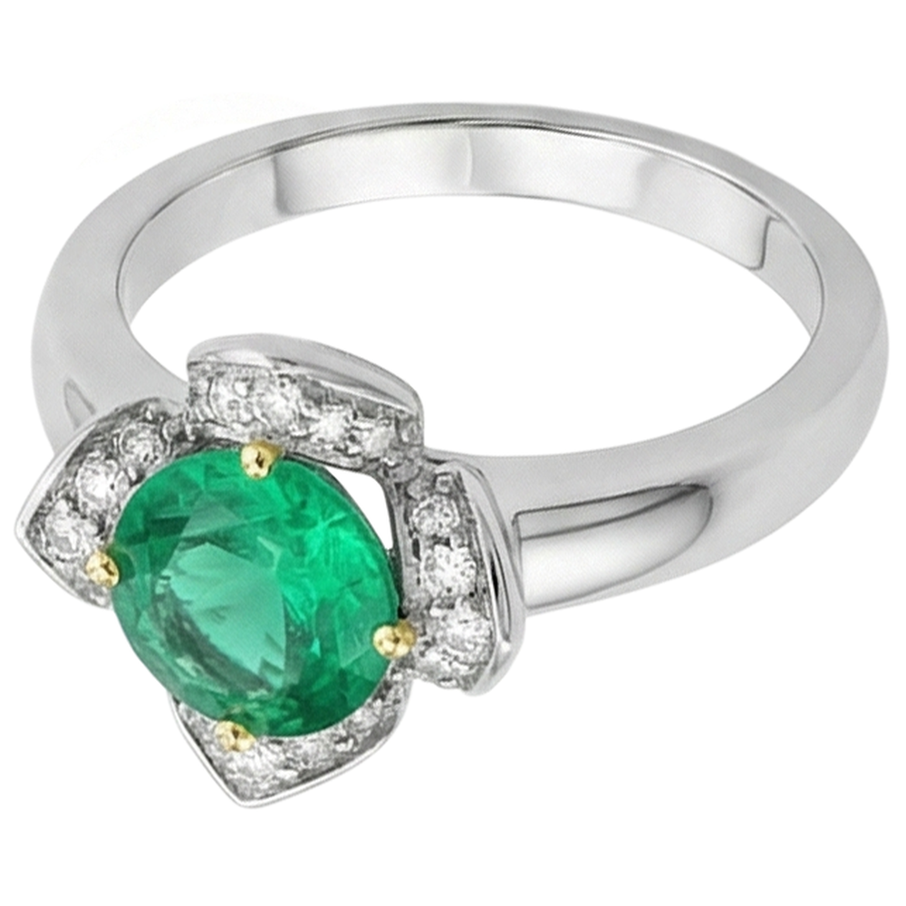 Fine Emerald Colored Stone Ring 1.50-ct 14 Karat Two Tone Gold – profile view