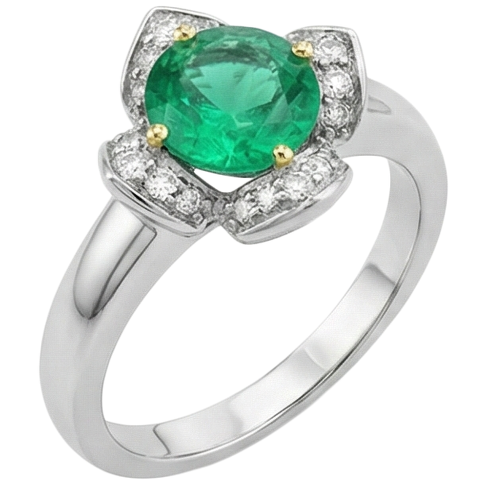 Exquisite Fine Emerald Colored Stone Ring 1.50 ct – front view