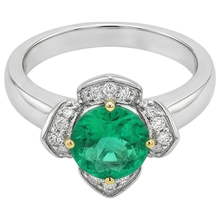 Round Cut Fine Emerald ring in 14 Karat Two Tone Gold – side view