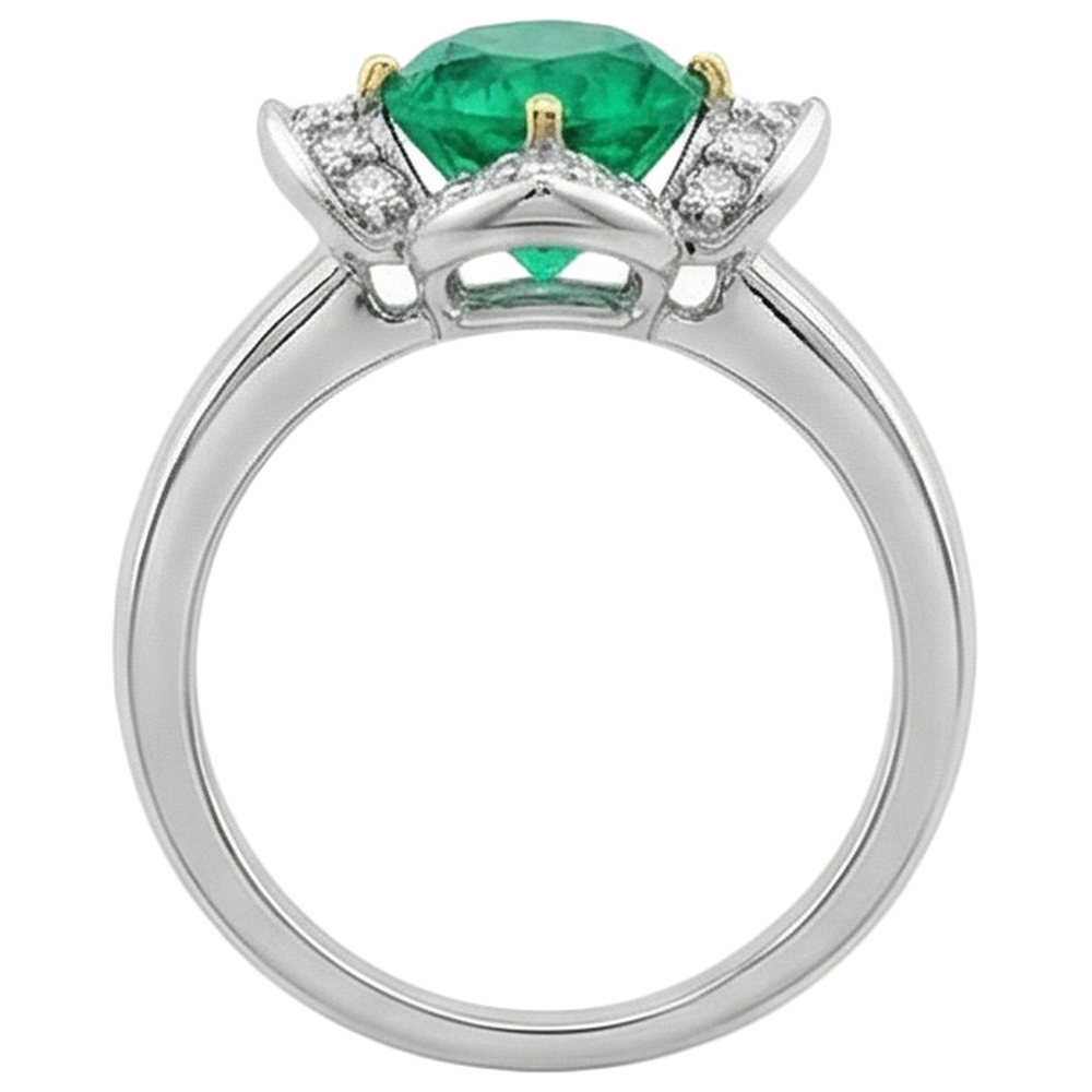 Real Fine Emerald Colored Stone Ring 1.50 ct 14 Karat Two Tone Gold – top view