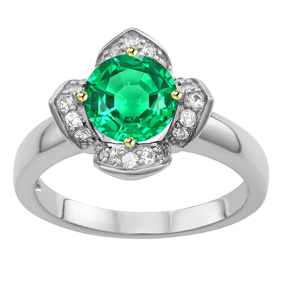 Round Cut Fine Emerald ring in 14 Karat Two Tone Gold – main view