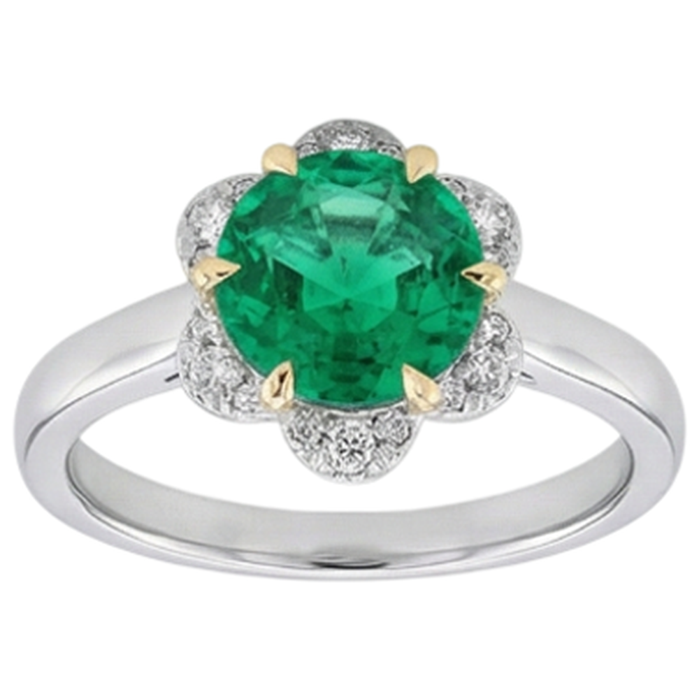 Colombian Emerald Colored Stone Ring 2.50-ct 14 Karat Two Tone Gold – front view