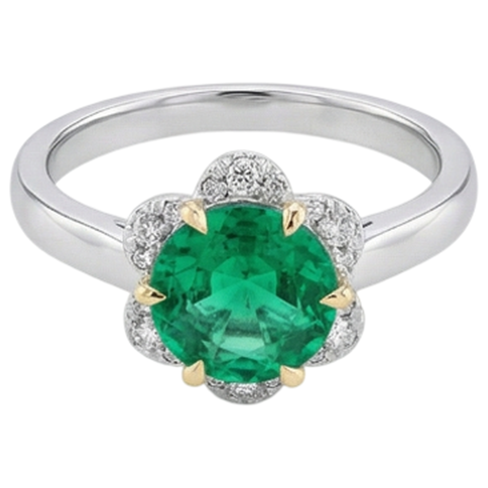 Colombian Emerald Colored Stone Ring 2.50-ct 14 Karat Two Tone Gold – side view
