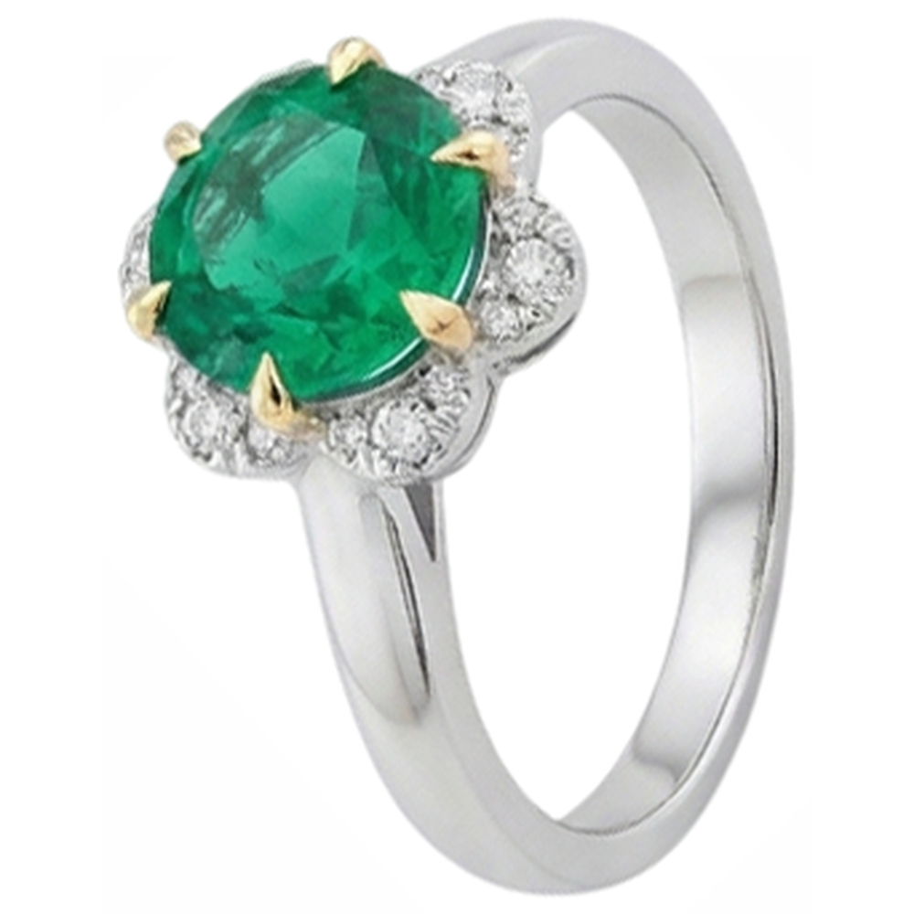 Real Colombian Emerald Colored Stone Ring 2.50 ct 14 Karat Two Tone Gold – angle view