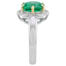 Round Brilliant Colombian Emerald ring in 14 Karat Two Tone Gold – top view