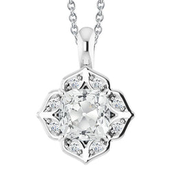 Flower Style Slide Real Diamond Pendant Cushion Old Cut Necklace 6 Cts
