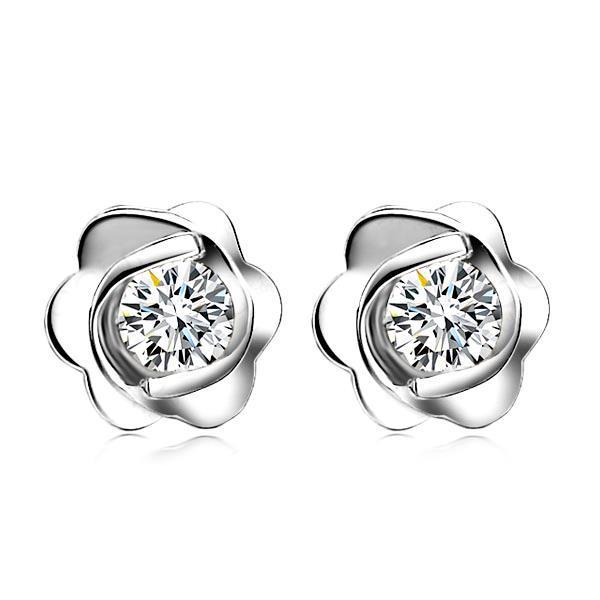 Flower Style Stud Earrings 2.20 Ct Round Cut Real Diamonds White Gold 14K
