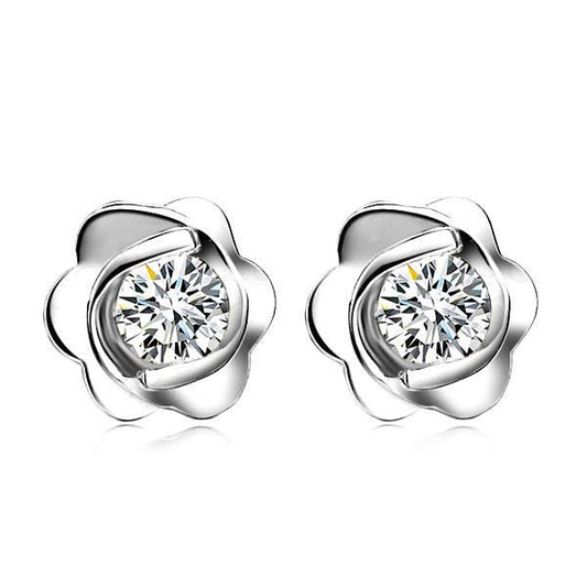 Flower Style Stud Earrings 2.20 Ct Round Cut Real Diamonds White Gold 14K