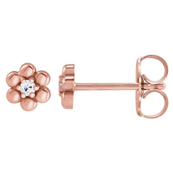 Flower Style Stud Earrings Genuine 2 Carats Old Miner Diamonds Rose Gold