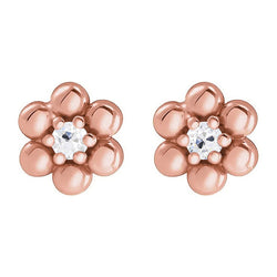Flower Style Stud Earrings Genuine 2 Carats Old Miner Diamonds Rose Gold