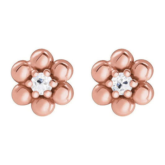 Flower Style Stud Earrings Genuine 2 Carats Old Miner Diamonds Rose Gold