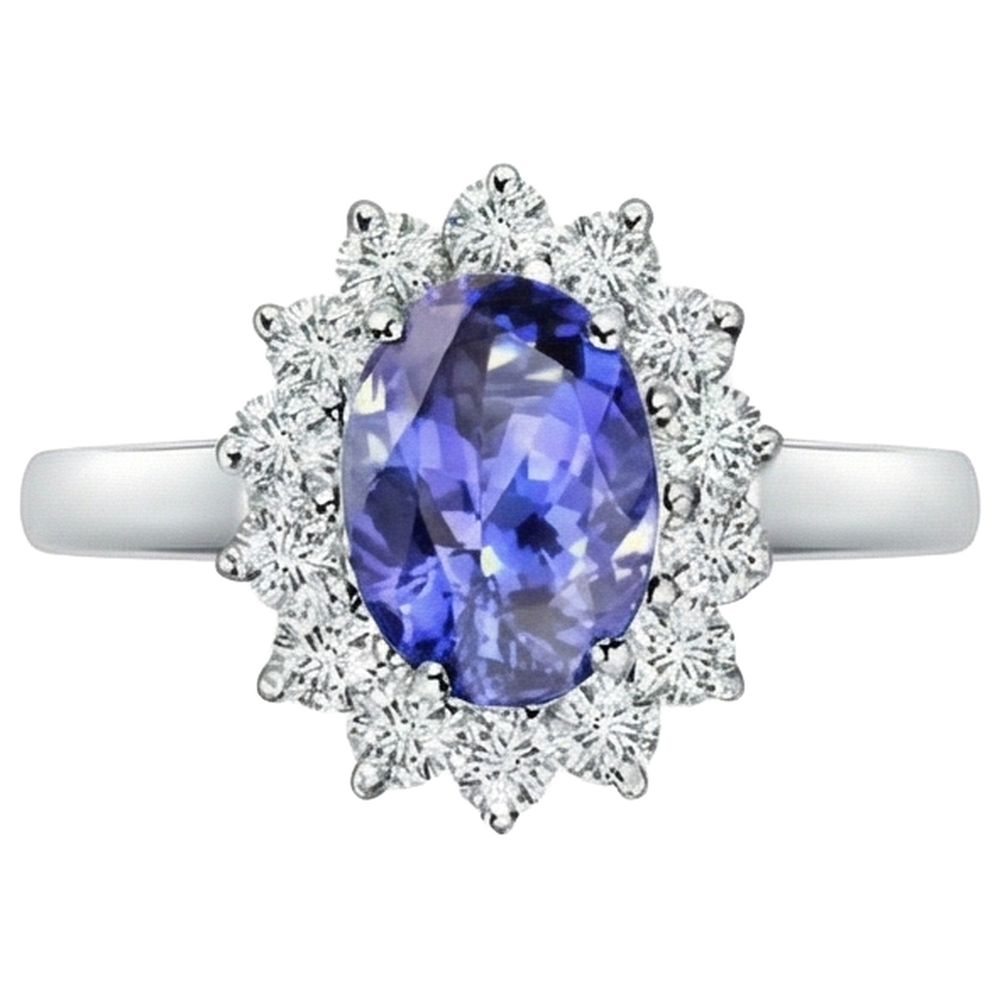 Flower Style Tanzanite With Natural Earth Mined Diamonds 6.50 Carats Ring White Gold 14K