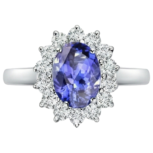 Flower Style Tanzanite With Natural Earth Mined Diamonds 6.50 Carats Ring White Gold 14K