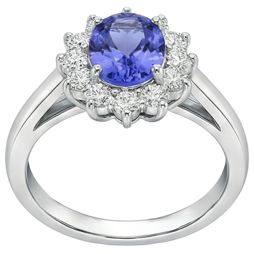 Flower Style Tanzanite With Natural Earth Mined Diamonds 6.50 Carats Ring White Gold 14K