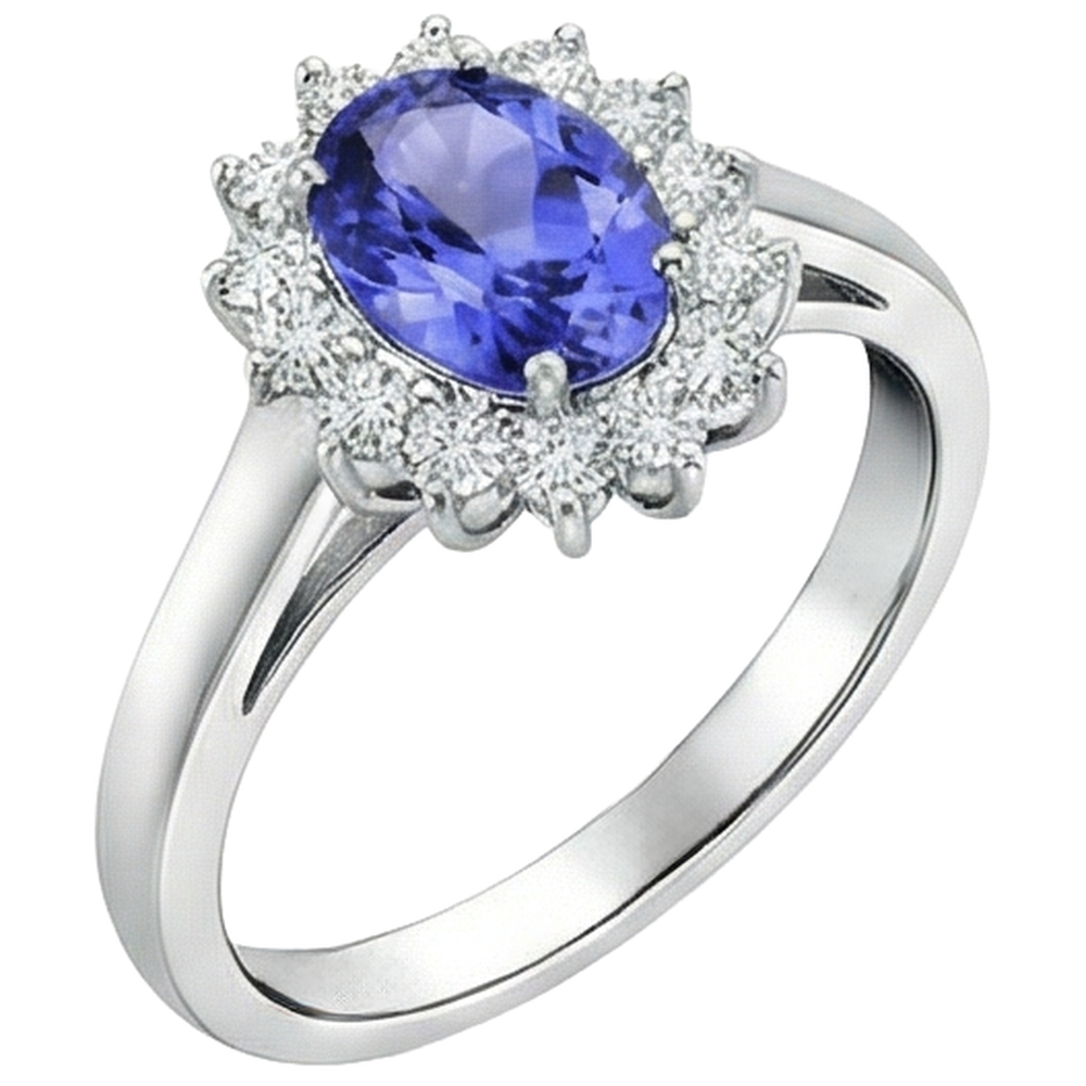 Flower Style Tanzanite With Natural Earth Mined Diamonds 6.50 Carats Ring White Gold 14K