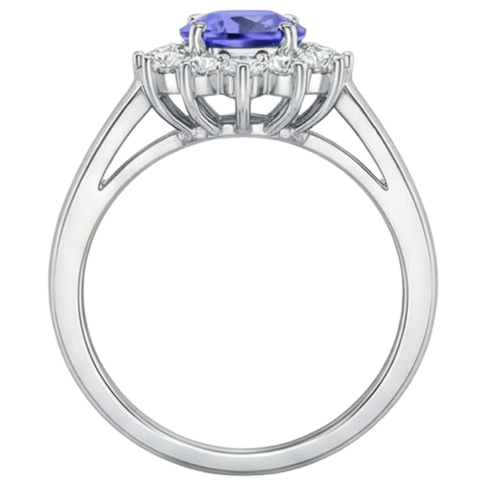 Flower Style Tanzanite With Natural Earth Mined Diamonds 6.50 Carats Ring White Gold 14K
