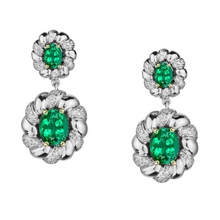 Genuine Colombian Emerald Gemstone Earring 1.50 ct Two-Tone 14K Gold – main view