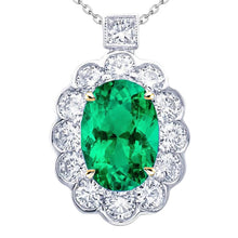 Fine Emerald Precious Stone Pendant 6-ct 14K Two Tone Gold – main view