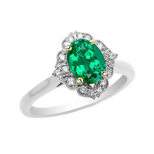 Natural Emerald Gemstone Ring 2 ct Two-Tone 14K Gold – main view
