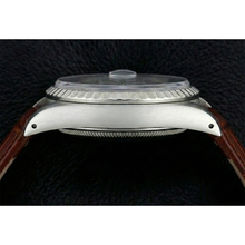 Fluted Bezel Rolex Ss Men's Watch Date Just Brown Leather Band QUICK SET