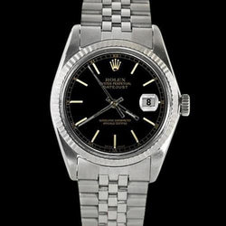 Fluted Bezel Rolex Gents Date Just Watch Stick Dial Ss Jubilee