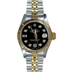 Fluted Bezel Rolex Ss & Gold Baguette Diamond Dial Datejust Watch