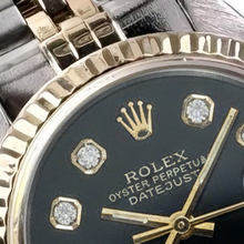 Fluted Bezel Rolex Ss & Gold Baguette Natural Earth Mined Diamond Dial Datejust Watch