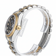 Fluted Bezel Rolex Ss & Gold Baguette Natural Earth Mined Diamond Dial Datejust Watch