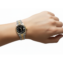 Fluted Bezel Rolex Ss & Gold Baguette Natural Earth Mined Diamond Dial Datejust Watch P2