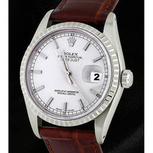 Fluted Bezel Rolex Ss Men's Watch Date Just Brown Leather Band QUICK-SET