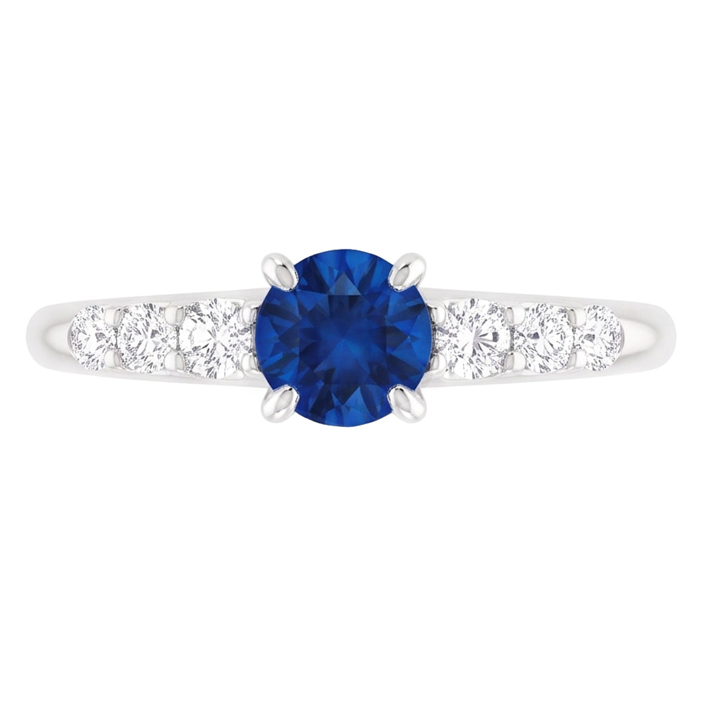 Four Prong Natural Earth Mined Diamond Round Blue Sapphire 1.50 Carats Ring