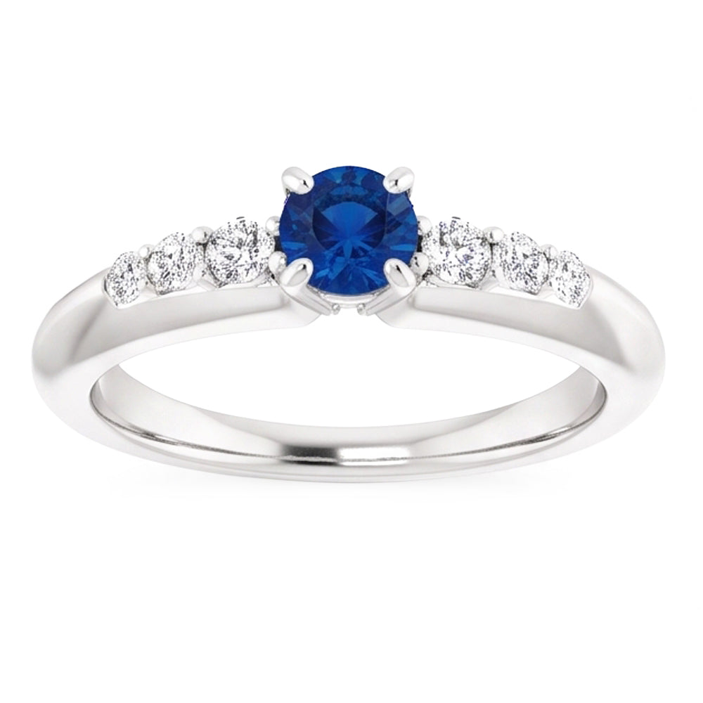 Four Prong Natural Earth Mined Diamond Round Blue Sapphire 1.50 Carats Ring