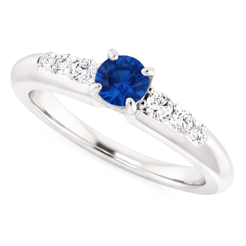 Four Prong Natural Earth Mined Diamond Round Blue Sapphire 1.50 Carats Ring
