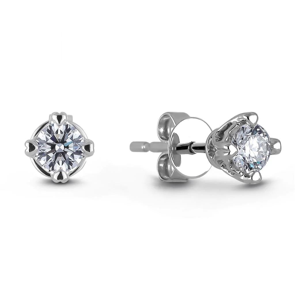 Four Prong Set 2 Ct Round Real Diamond Studs Earring Crown Setting Gold 14K