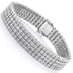 Four Row 16 Carats Round Cut Real Diamonds Men's Bracelet White Gold