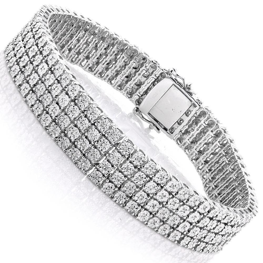 Four Row 16 Carats Round Cut Real Diamonds Men's Bracelet White Gold