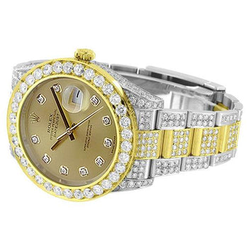 Fully Iced Out Diamond Rolex Datejust Watch Ss And Gold-10 Carats